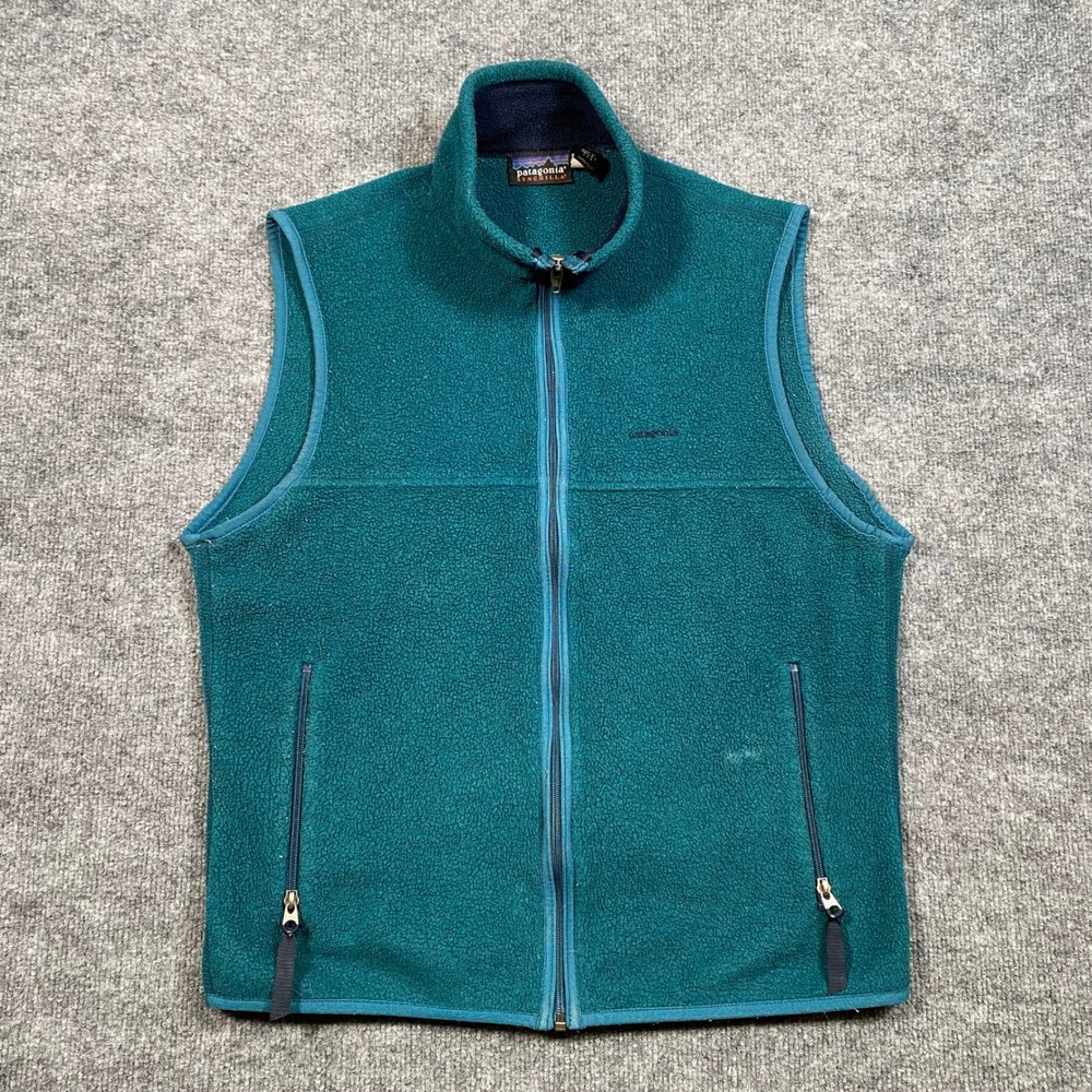 Patagonia Synchilla Fleece Vest Mens Medium Teal Green Full Zip Made in USA